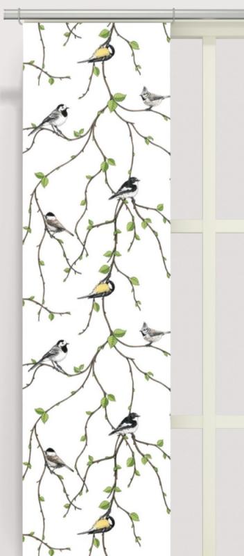 Panelgardin FÅGELFEST, 2 st 43x240 cm, svenska småfåglar, multi