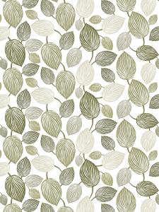 Panelgardin LYCKANS BLAD, Arvidssons Textil med stora blad i olivgrönt på offwhite bottenfärg