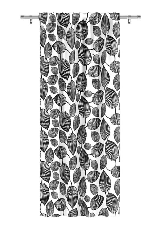 Gardinlängd LYCKANS BLAD, 1 st 140x240 cm, vit och svart