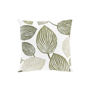 Kuddfodral LYCKANS BLAD, med stora blad i olivgrönt på offwhite bottenfärg