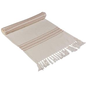 Löpare ASTRID, randig med fransar, 40X140cm, Antikvit/peach