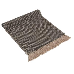 Löpare Dima, sicksackmönster med fransar, 35X120cm, Lin/Svart