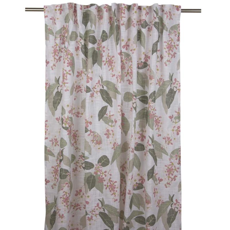 Gardinlängd JUNI, blommor och blad 2X145X245cm, Rosa