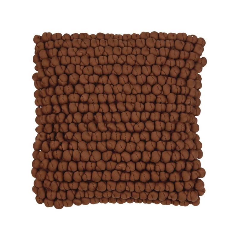 Kuddfodral CLOUD, garn knutna som bollar, Brun 48x48cm