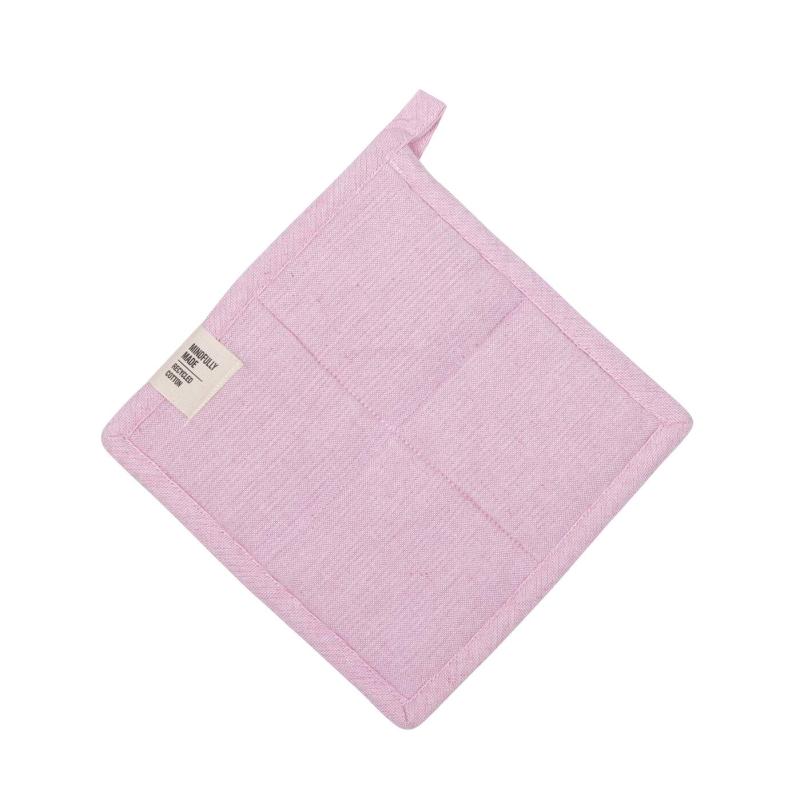 Grytlapp VIDE återvunnen textil, enfärgad rosa med stickningar