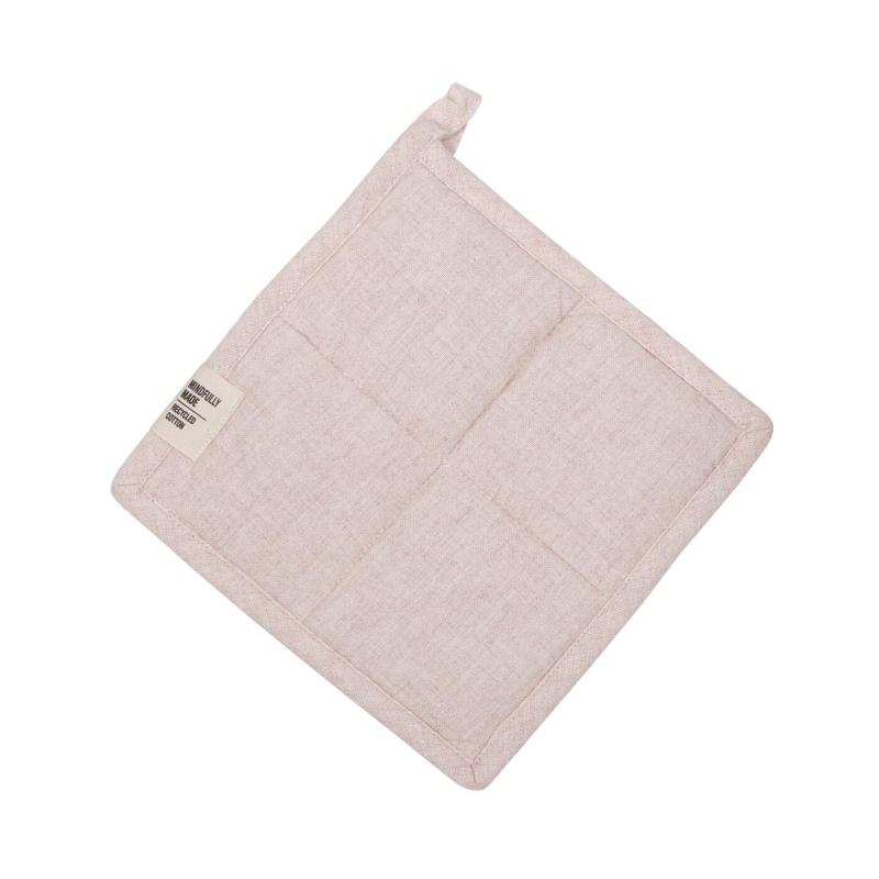 Grytlapp VIDE återvunnen textil, enfärgad ljusrosa med stickningar