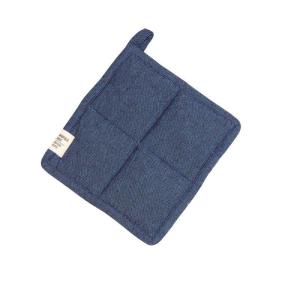 Grytlapp VIDE återvunnen textil, enfärgad med stickningar, marinblå