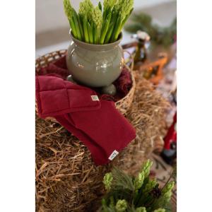 Grytlapp VIDE återvunnen textil, enfärgad med stickningar, stl:20x20cm, röd