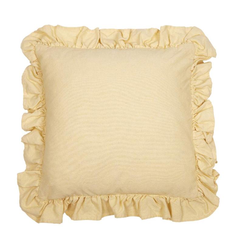 Kuddfodral VIDE, enfärgad i återvunnen textil i gult med volang runt kanten