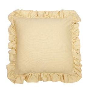 Kuddfodral VIDE, enfärgad i återvunnen textil i gult med volang runt kanten
