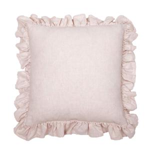 Kuddfodral VIDE, enfärgad i återvunnen textil i ljusrosa med volang runt kanten