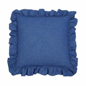Kuddfodral VIDE, enfärgad i återvunnen textil i marinblå med volang runt kanten