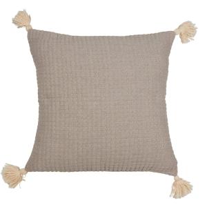 Kuddfodral Marvin med stickningar i ränder och tofsar i hörnen, stl.60x60cm, Lin