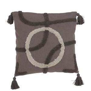 Kuddfodral Troy, grafiskt, upphöjt, lurvigt mönster med tofsar i hörnen, grå nyanser, stl:48x48cm