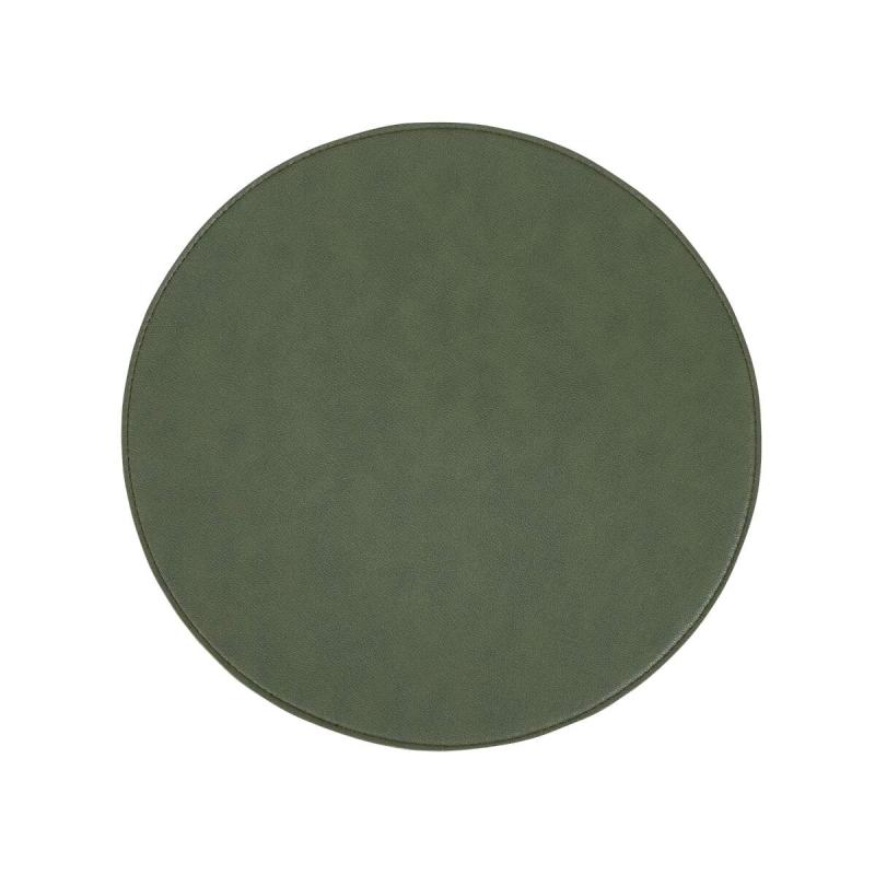 Rund Tablett MOANA, enfärgad med läderlook i skogsgrönt