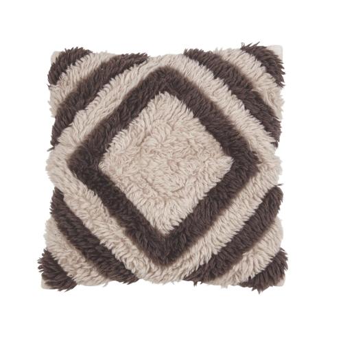Kuddfodral Timmy, rutmönstrad lurvig kudde med ullblandning, stl.48x48cmBrun