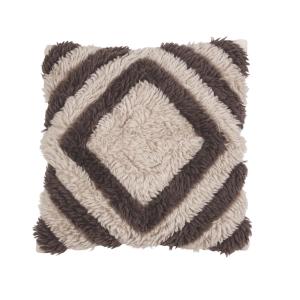 Kuddfodral Timmy, rutmönstrad lurvig kudde med ullblandning, stl.48x48cmBrun