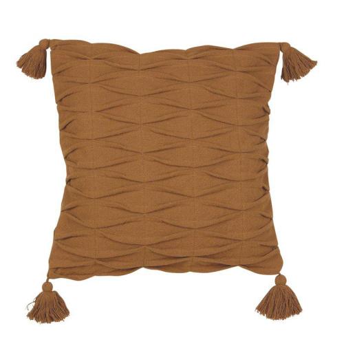 Kuddfodral SORAYA, våffelsydd med tofsar, Cognac, Stl. 48x48cm