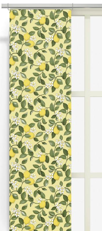 Panelgardin CITRONLYCKA med gula citroner på gul bottenfärg