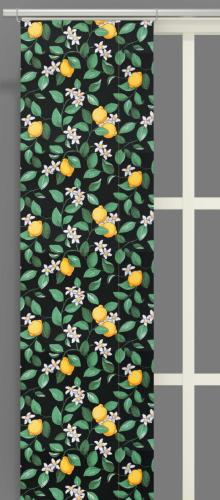 Panelgardin CITRONLYCKA, Arvidssons Textil med gula citroner på svart botten