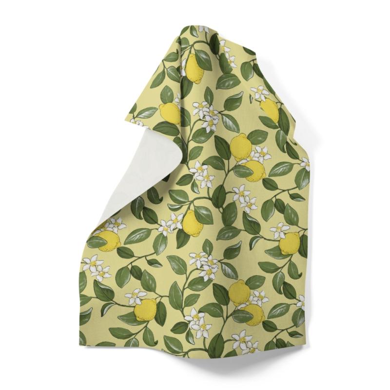 Kökshandduk CITRONLYCKA med gula citroner på gul bottenfärg
