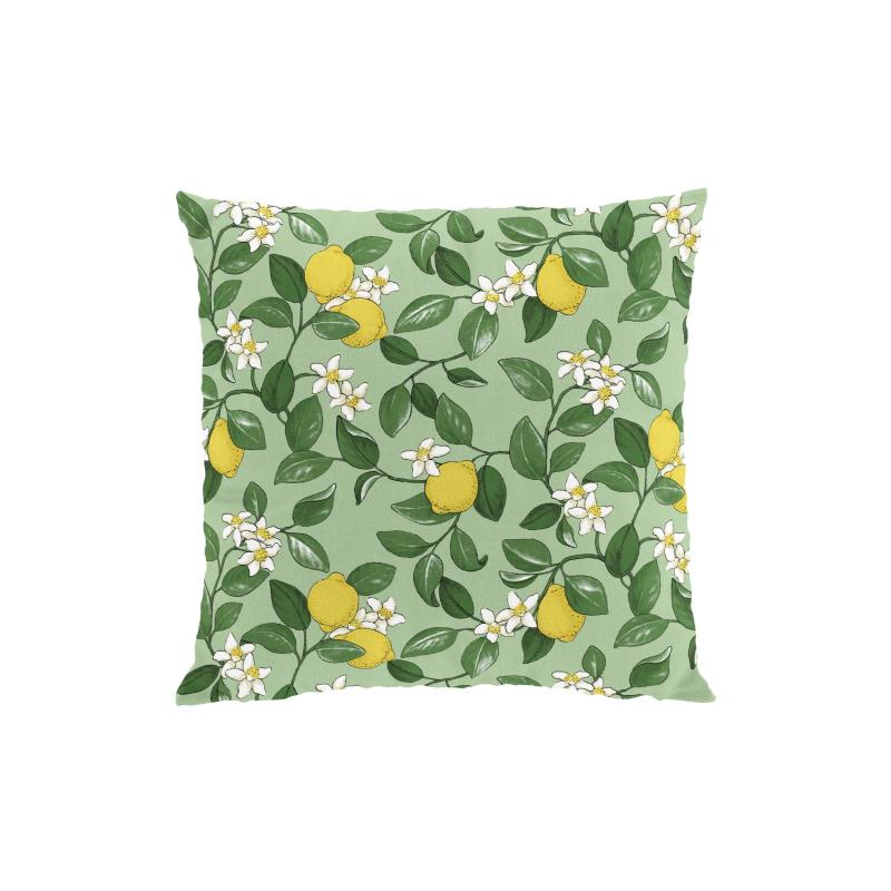 Kuddfodral CITRONLYCKA med gula citroner på grön bottenfärg