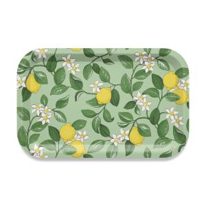 Rektangulär bricka CITRONLYCKA, gula citroner på grön bottenfärg