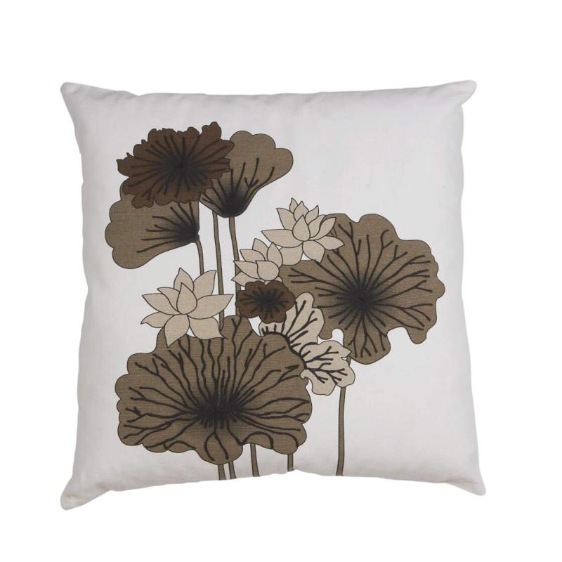 Vitt kuddfodral med blommor i bruna toner