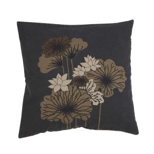 Svart kuddfodral med blommor i bruna toner