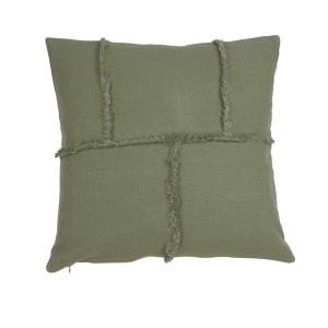 Grönt kuddfodral med stora synliga sömmar