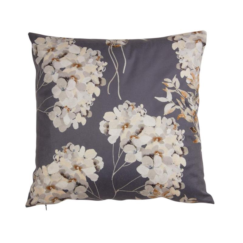 Kuddfodral ANDREA stl. 45X45 cm, hortensia blommor, grafit