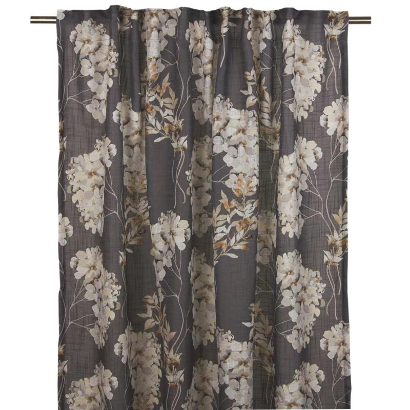 Gardin ANDREA stl. 2 st 135X250 cm, hortensia blommor, grafit