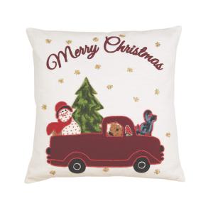 Kuddfodral CAR stl. 48X48 cm med julmotiv, röd