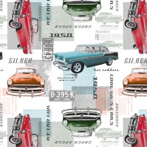 Vaxduk på metervara, CARS, amerikanska bilar, multi