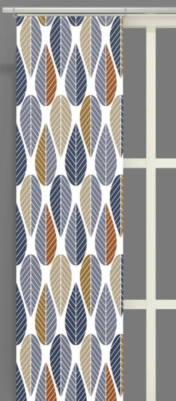 Panelgardin Blader, grafiskt retro mönster Stl. 2st 43x240, blå, beige, rost