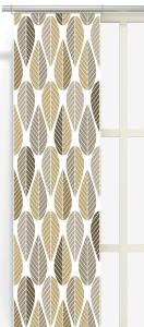 Panelgardin Blader, Arvidssons Textil, grafiskt retro mönster i havregult, beige och brunt