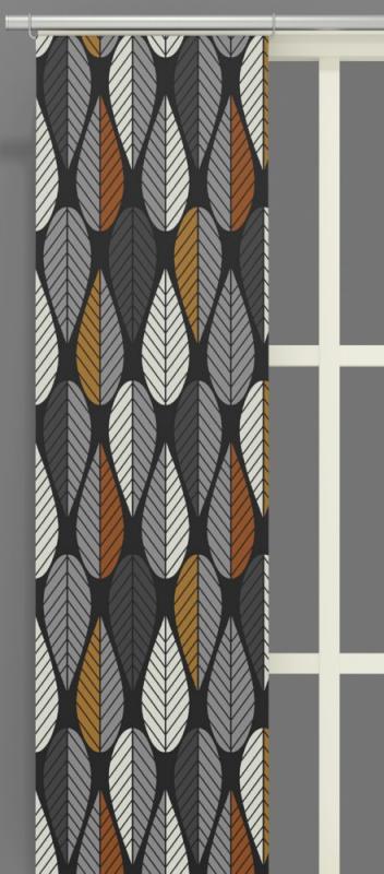 Panelgardin Blader, grafiskt retro mönster Stl. 2st 43x240, svart, grå, rost
