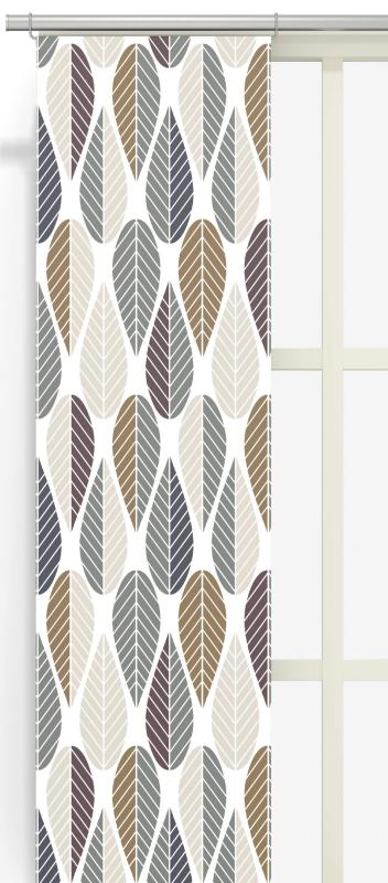 Panelgardin Blader, Arvidssons Textil, grafiskt retro mönster i turkos, beige och brunt