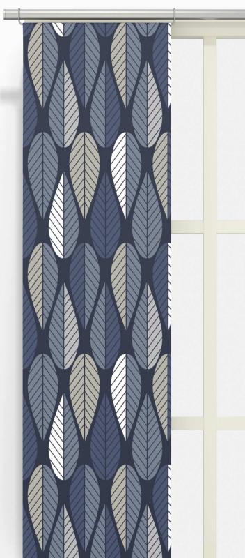 Panelgardin Blader, grafiskt retro mönster Stl. 2st 43x240, blå, beige