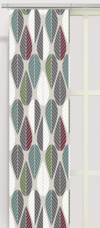 Panelgardin Blader, grafiskt retro mönster Stl. 2st 43x240, vinröd, grön, turkos