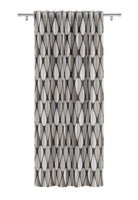 Gardin Blader, grafiskt retro mönster Stl. 1st 140x240, svart, grå, mullvad