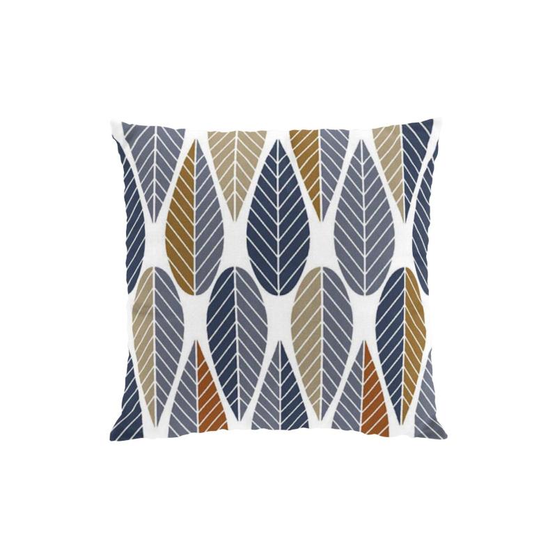 Kuddfodral Blader, grafiskt retro mönster. Stl. 47x47cm, blå, beige, rost