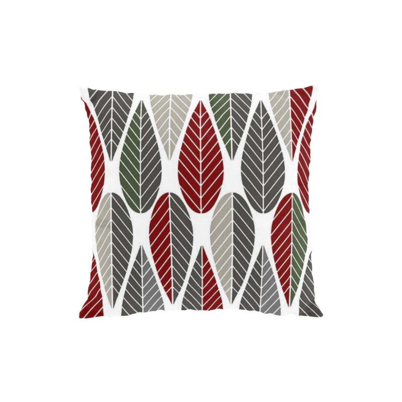 Kuddfodral Blader, grafiskt retro mönster. Stl. 47x47cm, grön, vinröd