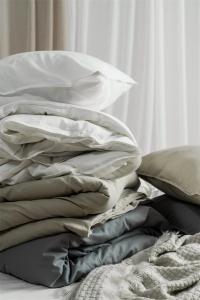 Bäddset ELTON, enfärgat vintage tvättat bäddset med jeans söm i vitt