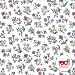 Vaxduk på metervara, SMÅBLOMMIG, bredd 140 cm, vit bottenfärg