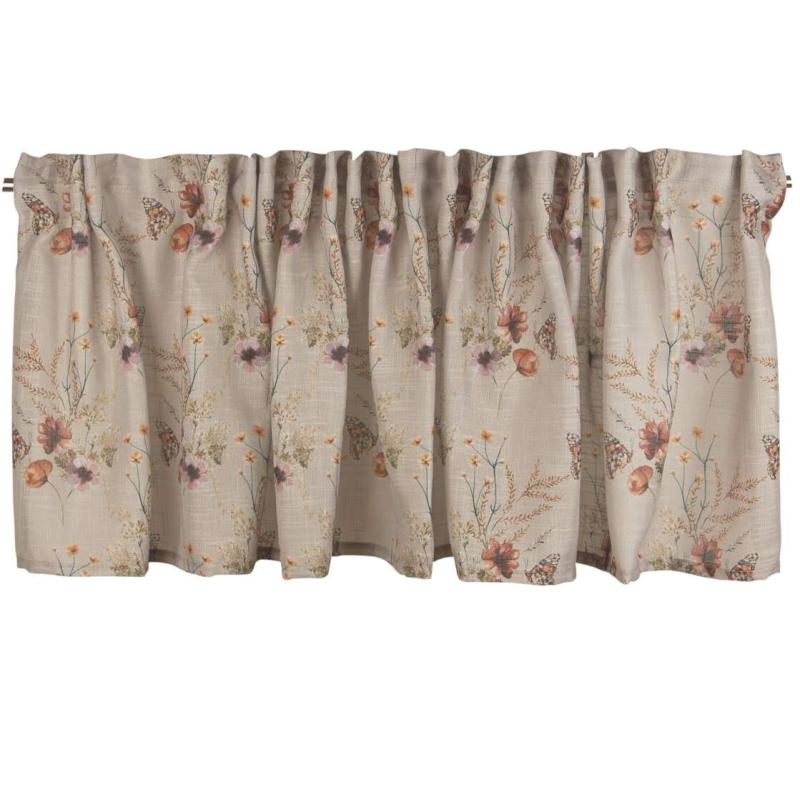 Gardinkappa Haga, blommor i rosa, skir, Stl. 55X250 cm, greige bottenfärg