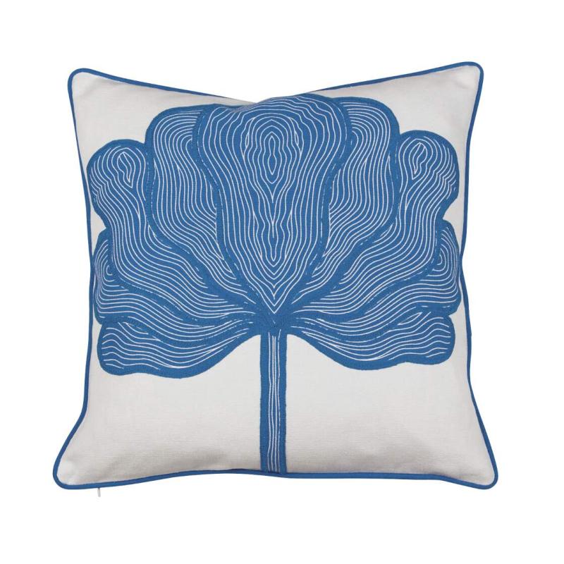 Kuddfodral Lotus, broderad Lotusblomma, Stl. 48X48 cm, blå