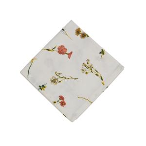 Tygservett, liten duk Maja, småblommig i orange och gult, Stl. 42X42 cm, offwhite bottenfärg