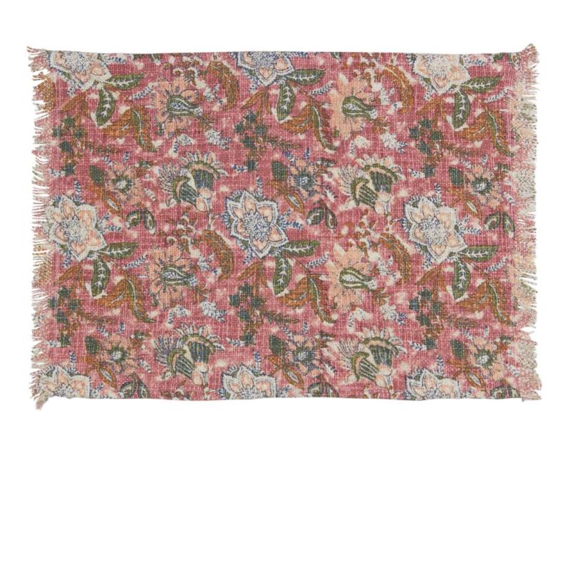 Bordstablett, tallriksunderlägg Nellie, paisley inspirerat mönster, frans i kortsidorna, Stl. 35X45 cm, rosa