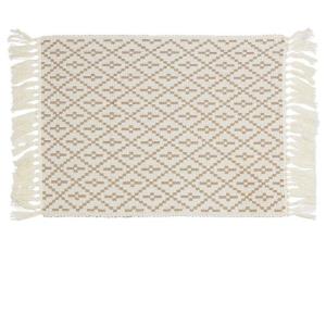 Bordstablett. tallriksunderlägg Benji, inkainspirerat mönster, frans i kortsidorna, beige